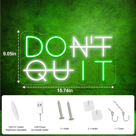 DON'T QUIT/DO IT Green Cute Neon Sign Light Gym/Work Space/Man Cave/Dorm Decor - Picture 5 of 10